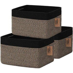 Set of 3 Cotton Rope Storage Baskets with Handles Toy Bin Organizer Box